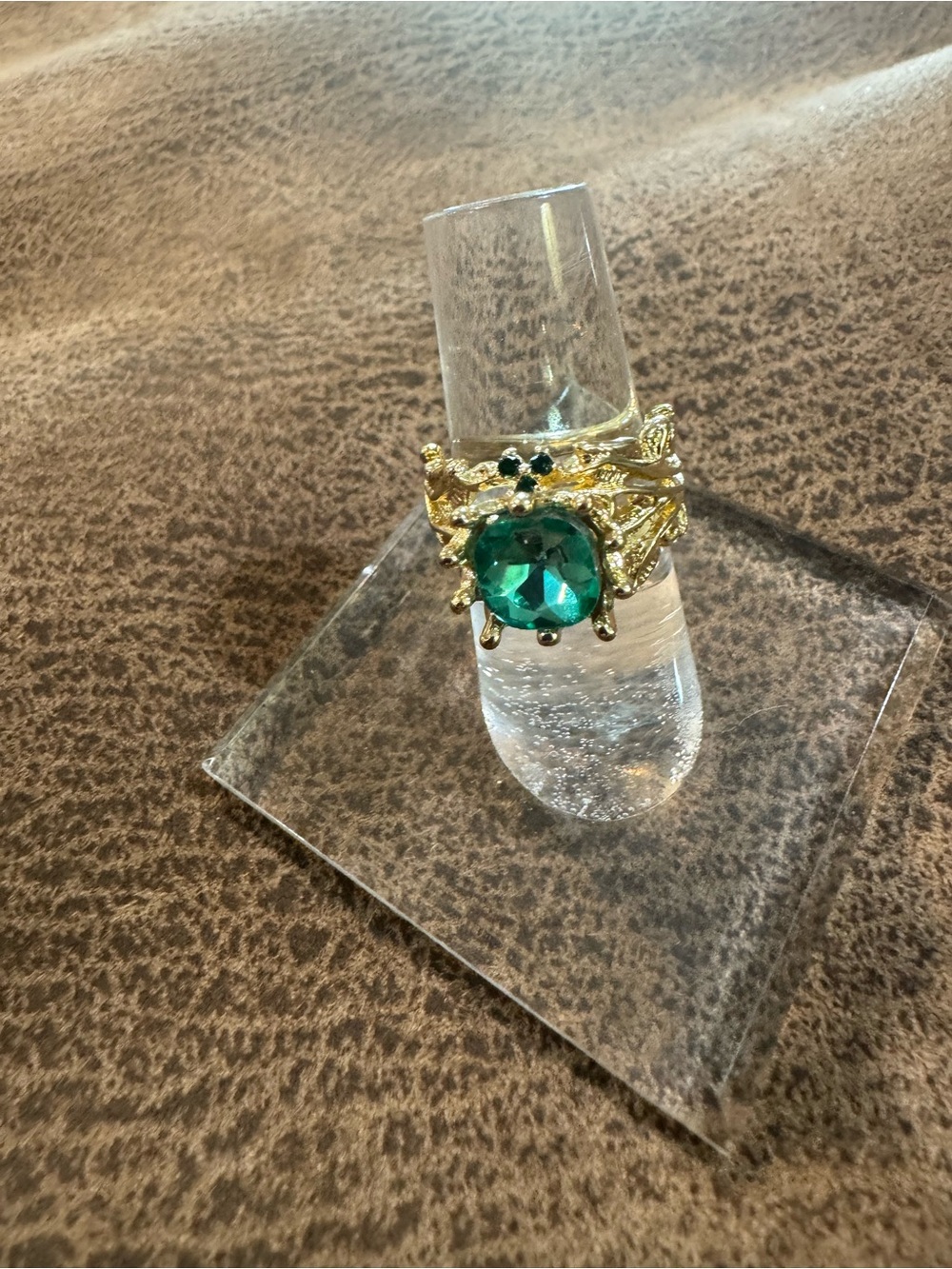 Gold-Tone Green Gemstone Statement Ring - Women Jewelry